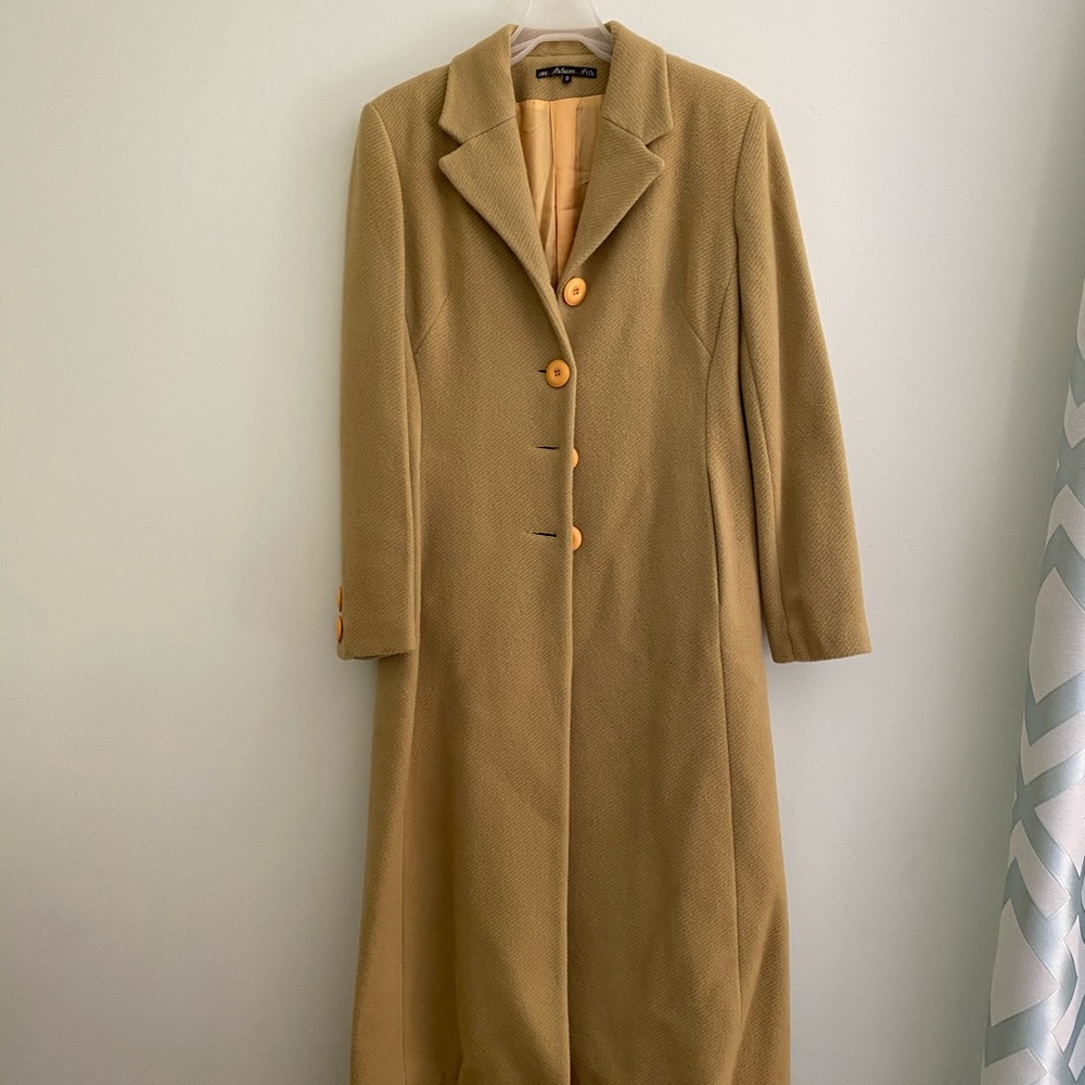 Camel/ yellow green vintage 100% wool coat size 2